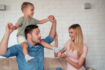 Happy family having fun time at home