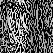 Luxury Tiger Skin, Silver Stripes On Black, Detailed Seamless Pattern