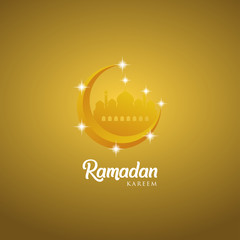 Wall Mural - Ramadan kareem greeting card design with mosque dome and golden ornate crescent, on golden background, EPS 10 - vector, Jpeg High Resolution 300 DPI