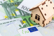 wooden symbol house with euro banknotes