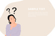© Phoebe Yu - Cartoon people character design banner template question marks with young Asian woman in a thoughtful pose