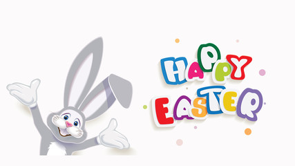 Wall Mural - Cute gray Easter Bunny with text -Happy Easter- isolated on a light background