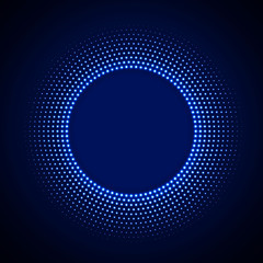 Technology background in neon style with neon glowing circle halftone ornament. Abstract disco background. Vintage cover. Vector illustration
