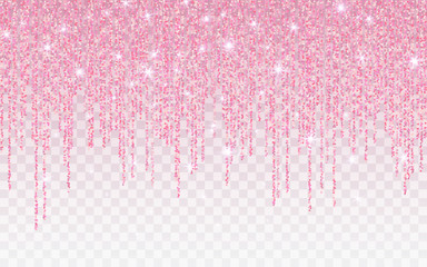 Pink glitter sparkle on a transparent background. Rose Gold Vibrant background with twinkle lights. Vector illustration