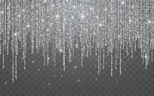 Silver Glitter Sparkle On A Transparent Background. Silver Vibrant Background With Twinkle Lights. Vector Illustration