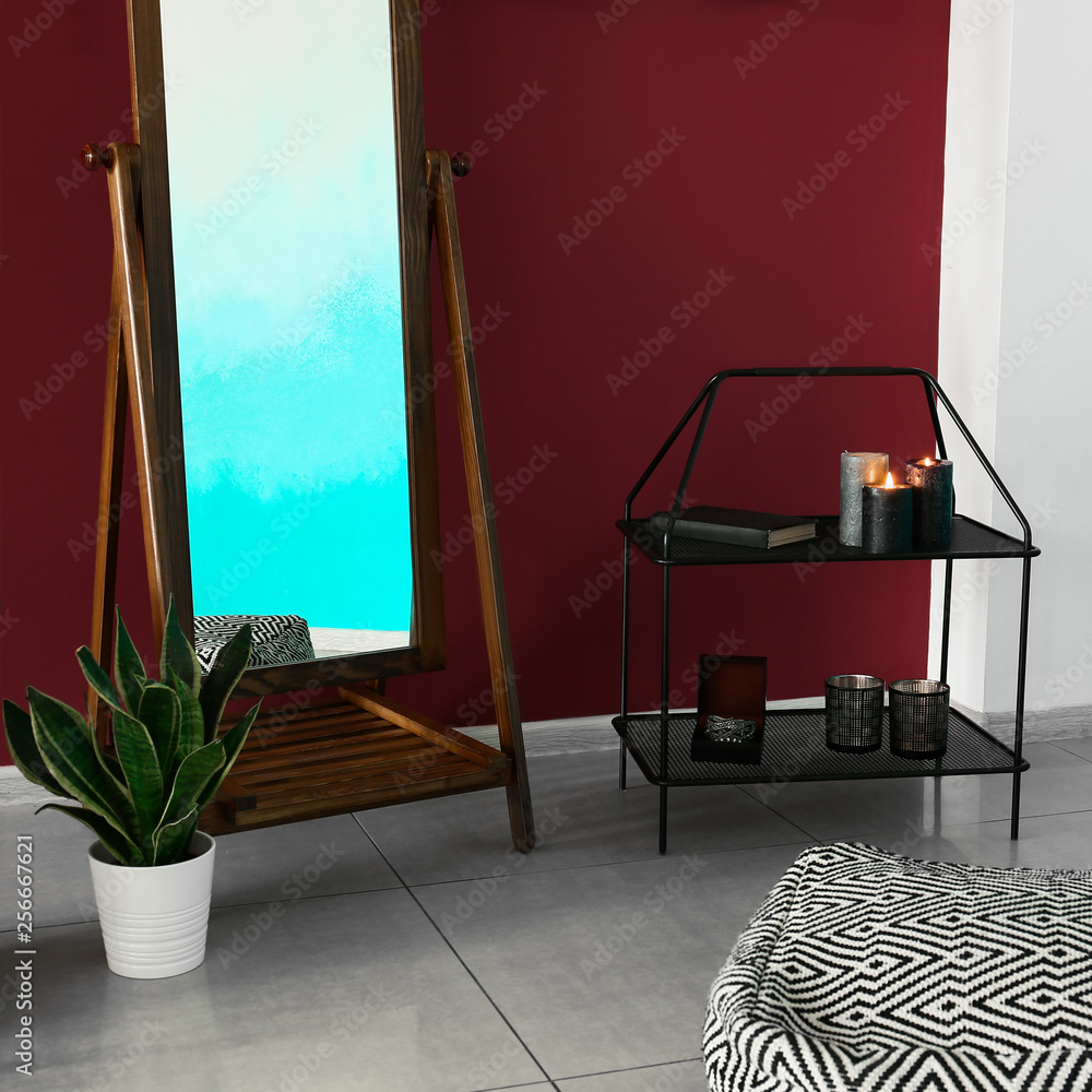 Interior of beautiful room with big mirror