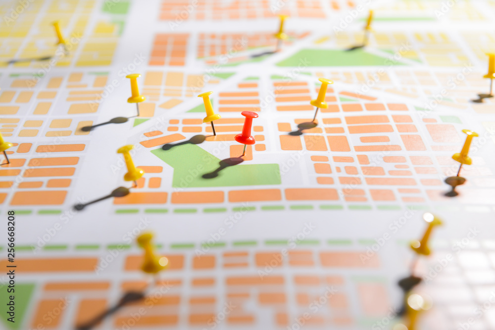 Pins on map, closeup