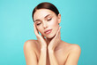 © Beauty Agent Studio - Felling clean and fresh. Skin care,Beauty treatment and spa concept. Attractive model with brown hair and  perfect Skin touch own face  with closed eye