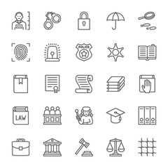 Sticker - Set of Law and Justice Line Icons. Criminal, Handcuffs, Libra, Police and more.