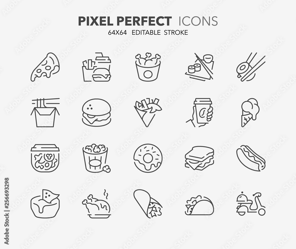 fast food thin line icons Stock Vector | Adobe Stock