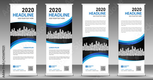 Blue Roll Up Business Banner Design Vertical Template Vector Pull