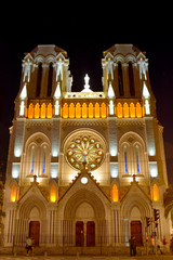 Wall Mural - Basilica Notre-Dame in night illumination, Nice, Cote d'Azur, France