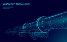 Oil Pipeline Low Poly Business Concept. Finance Economy Polygonal Petrol Production. Petroleum Fuel Industry Transportation Line Connection Dots Blue Vector Illustration
