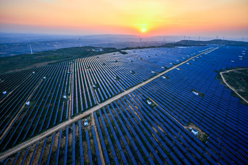 Wall Mural - Aerial photography of the top solar photovoltaic panel base