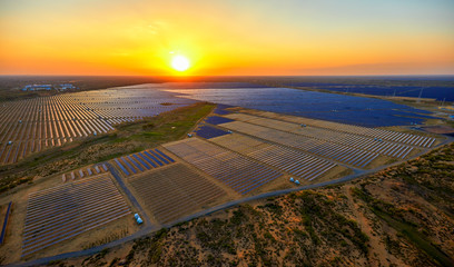 Wall Mural - Aerial photography of the solar photovoltaic base in the desert