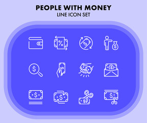 Sticker - People with money line icon set