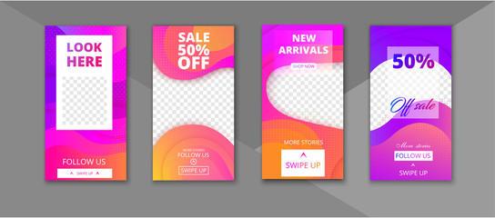 Wall Mural - Transparent editable instagram stories templates. Colorful social media frames for sale, shopping, promotion.