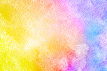 Abstract pink blue red yellow green violet orange purple watercolor on white paper.The color splashing in the paper.It is a hand drawn.