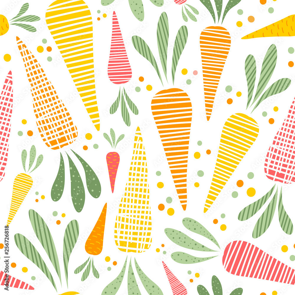 Photo Seamless vector pattern with cute carrots