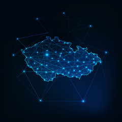 Wall Mural - czech republic map glow silhouette outline made of stars lines dots triangles, low polygonal shapes.