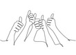 continuous line drawing. Many people congratulate a winner and holding their thumbs up isolated on white background