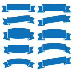 set of blue ribbon banner icon