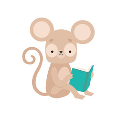 Poster - Cute Marmoset Reading Book, Adorable Smart Animal Character Sitting with Book Vector Illustration