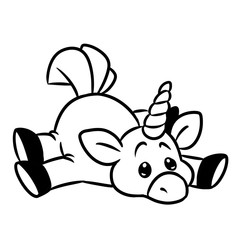  Little Unicorn lies cartoon illustration isolated image animal character coloring page