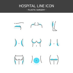 Medical elements outline icons set. Plastic surgery