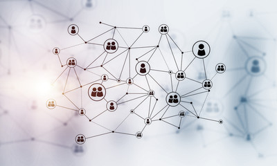 concept of networking and connection against modern office blurred background