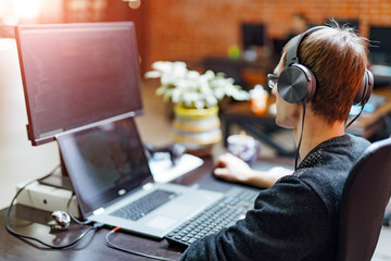 developing programming and coding technologies. website design. programmer working in a software dev