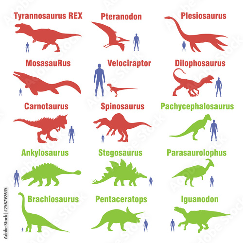 Cuadros en Lienzo Vector image. Set of herbivores and carnivorous dinosaurs