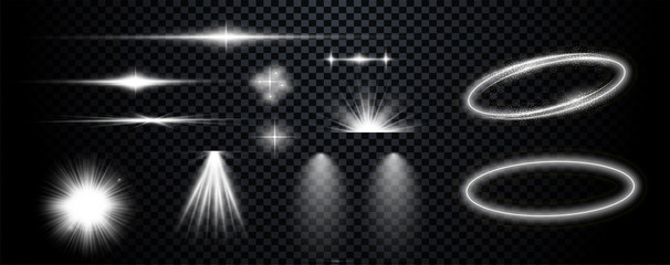 Aufkleber - Set of  white transparent lens flares and lighting effects. Vector