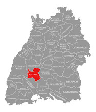 Rottweil County Red Highlighted In Map Of Baden Wuerttemberg Germany