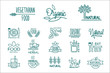 © topvectors - Set of organic food and drinks logos. Healthy vegetarian nutrition. Emblems for cafe, restaurant and natural products packaging. Hand drawn vector labels