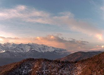 Poster - Karachay-Cherkessia mountain ranges at sunrise