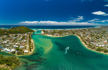 Wall Mural - aerial drone view, tallebudgera creek and beach on the gold coast, queensland, australia