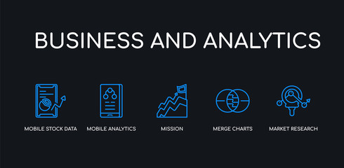 Wall Mural - 5 outline stroke blue market research, merge charts, mission, mobile analytics, mobile stock data ic