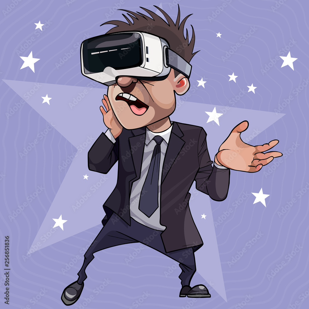 cartoon enthusiastic man in glasses of virtual reality Stock Vector | Adobe  Stock, image size:1000x1000