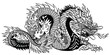 Chinese dragon. Eastern or Asian symbolic mythological creature. Side view. Black and white tattoo style vector illustration