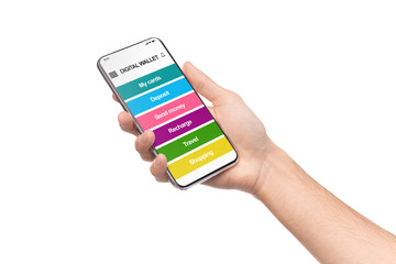 Poster - Man holding smartphone with digital wallet application