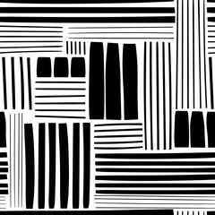 Various lines and shapes. Black and white abstract seamless pattern. Hand drawn vector illustration