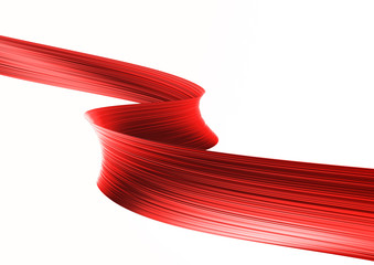 3d render red metallic ribbon isolated on white background. Foil shape in motion. Colorful digital art for promotion poster, sale banner, party flyer. Realistic design element.