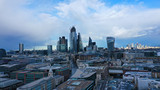 Fototapeta Miasto - Aerial drone bird's eye view of iconic skyline in City of London, United Kingdom