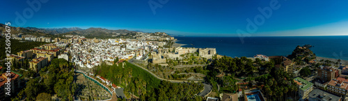 Cuadros en Lienzo Almunecar aerial panorama of popular Spanish beach town with medieval castle in