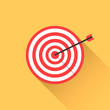 Target hanging on wall arrow hitting target bussiness solution perfect hit. Flat design EPS 10.