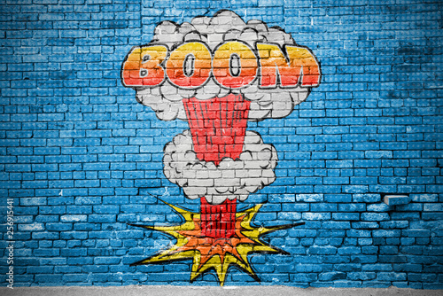 Boom Comic Explosion  Ziegelsteinmauer Graffiti Canvas Print