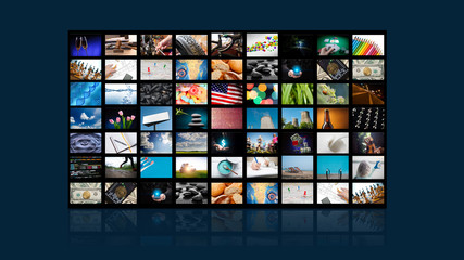 TV screen with lot of pictures .