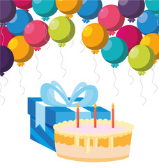 Sticker - gift box present with balloons helium and sweet cake