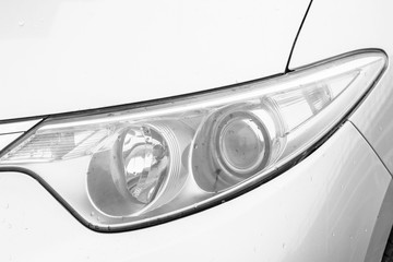 Close-up White car headlight